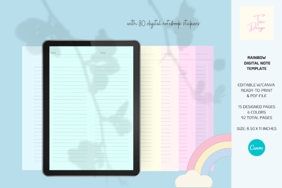 Note Taking Template in Rainbow Tones: Your Digital and Printable Organizational Hub